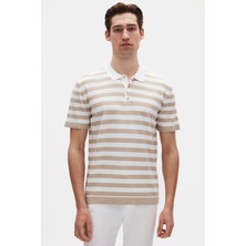 D'S Damat Ds Damat Regular Fit Bej Çizgili T-Shirt 4HC060112010M