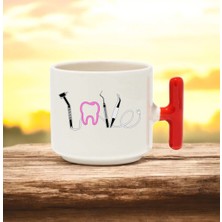Love Diş Tasarımlı Kırmızı T Kulplu Seramik Baskılı Kupa Bardak 250 ml