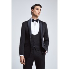 D'S Damat Ds Damat Slim Fit Siyah Armürlü Smokin Yelekli Takim Elbise 4HSY513050102