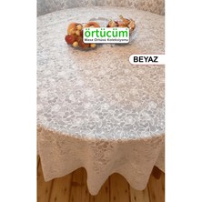 Elite Beyaz Yuvarlak Dantel Görünümlü Pvc Muşamba Mutfak Masa Örtüsü Sıvı Geçirmez Silinebilir 150 cm 1 Adet