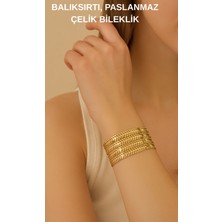 Altın Renk, Paslanmaz Çelik, Balık Sırtı Desenli Geniş Kadın Bileklik – Şık Takı, Hediye Seçeneği