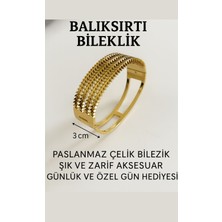 Altın Renk, Paslanmaz Çelik, Balık Sırtı Desenli Geniş Kadın Bileklik – Şık Takı, Hediye Seçeneği
