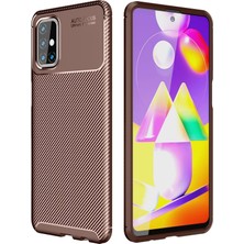 Newface Samsung Galaxy M31S Kılıf Auto Focus Karbon Kapak - Kahverengi