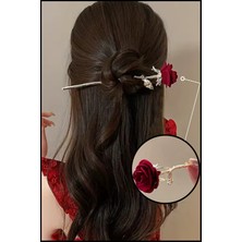 Japon Stil Metal Gül Figürlü Topuz Tokası | Kanzashi Saç Aksesuarı