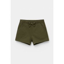 Kız Çocuk Pamuklu Haki Şort - Cepli, Bağcıklı, Yazlık