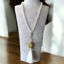 Uzun Kristal Boncuklu Lale Püsküllü Bijuteri Kolye