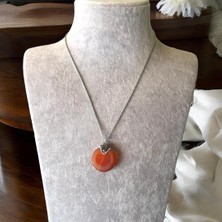 Yuvarlak Akik Uçlu Çelik Doğal Taş Kolye