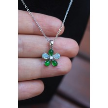 Flos Viridis Yeşil Çiçek Zirkon Kolye Çelik Kolye
