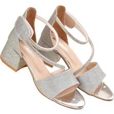 Kum Simli Günlük Kız Çocuk 4 cm Topuklu Sandalet Abiye Ayakkabı