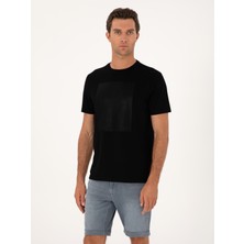 Cacharel Erkek Siyah Regular Fit Baskılı Bisiklet Yaka T-shirt 50311681-VR046