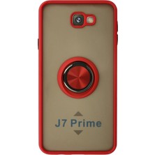 Newface Samsung Galaxy J7 Prime Kılıf Montreal Yüzüklü Silikon Kapak - Kırmızı