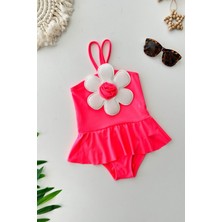 Miniğimin Cicileri Neon Papatya Aplikeli Kız çocuk mayo - Pembe