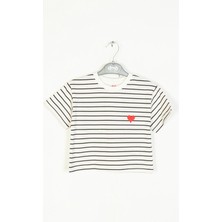 Dmb Boys & Girls Kısa Kollu Çizgili Kalp Desenli Rahat Kız Çocuk T-Shirt