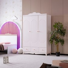 Flower 3 Kapılı Dolap - Beyaz Pembe