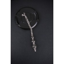 Encili Silver 925 Ayar Gümüş Özel Tasarım Üç Top Model Siyah Mineli Tesbih Püskülü