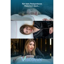 Lüx Bombeli Boyun Destekli Ortopedik Yastık; Anti-Aging Visco Yastık 57X42X13/11 Pembe