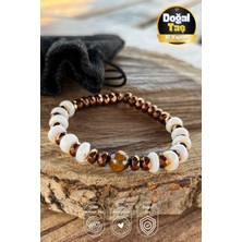 El Yapımı Sedef Taşı ve Kaplangözü Taşı Hematit Detaylı Esnek Doğal Taş Bileklik