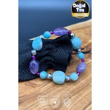 Amazonit Ametist Hematit Doğal Taş Esnek Ipli Kadın Bileklik – El Yapımı Enerji Bilekliği