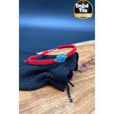 Ateş Mavi Apatit Taşlı Makrome Kırmızı Bileklik