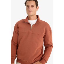 DeFacto Relax Fit Dik Yaka Fermuarlı Basic Düz Kalın Sweatshirt E5334AX24WN