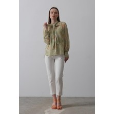 Ahes Shopping Yakası Fularlı Şifon Gömlek - Fıstık Yeşili