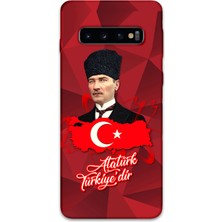 Galaxy S10 Plus Uyumlu Atatürk Desenli Telefon Kılıfı + Ekran Koruyucu - 5851