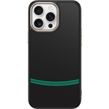 iPhone 14 Pro Max Kılıf M-Safe Şarj Özellikli Karbon Fiber Görünümlü Joec Antina Kapak - Siyah-Yeşil