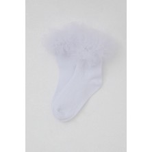 Katamino Kız Çocuk Soket Çorap Bilek Kısmı Tül Detaylı 3-8 Yaş, Beyaz