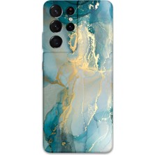 Galaxy S21 Ultra Uyumlu Mermer Desenli Telefon Kılıfı + Ekran Koruyucu - 5814