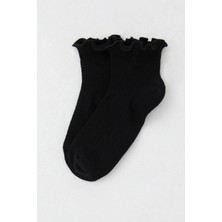 Katamino Kız Çocuk Soket Çorap Bilek Kısmı Lastik Fırfırlı 9-14 Yaş, Siyah