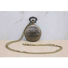 Özel Üretim Ayasofya Motifli Köstekli Saat Osmanlı Tarzı Koleksiyon Metal Zincirli Vintage Cep Saati