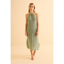 Biyeli Triko Yeşil Elbise