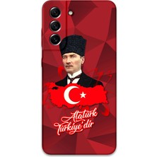Galaxy S21 Fe Uyumlu Atatürk Desenli Telefon Kılıfı + Ekran Koruyucu - 5851