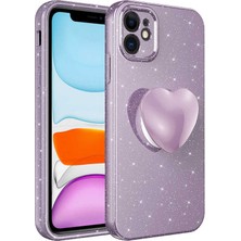 iPhone 11 Kılıf Kamera Korumalı Simli Pop Soketli Lüks Joec Koton Soketli Kapak-Mor
