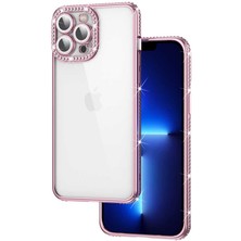 iPhone 12 Pro Kılıf Kamera Korumalı Taşlı Joec Mina Kapak-Rose Gold