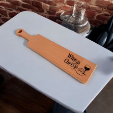 Wine & Cheese Ahşap Peynir Sunum Tahtası – Doğal Kayın Ağacı – Uzun Saplı Şık Sunumluk