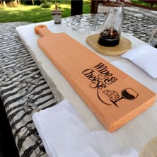 Wine & Cheese Ahşap Peynir Sunum Tahtası – Doğal Kayın Ağacı – Uzun Saplı Şık Sunumluk
