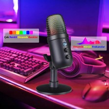 Teknofaji Profesyonel Kardioid Rgb Işık Oyuncu Stüdyo Kayıt Kablolu Podcast Mikrofonu USB Mikrofon