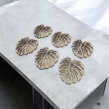 Monstera Yaprak Desenli Ahşap Bardak Altlığı Seti – 6’lı Doğal Şık Tasarım