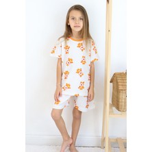 Breeze Kız Çocuk Şortlu Pijama Takımı Kalpli Bebek Ayıcık Desenli 4-8 Yaş, Beyaz