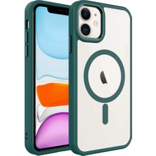 iPhone 11 Uyumlu Wireless Şarj Özellikli Joec Krom Magsafe Silikon Kapak-Koyu Yeşil