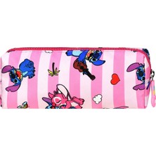 Stitch Pembe Karakterli Üçlü Kız Çocuk Ilkokul Okul Çantası Stiç (Çanta Termal Beslenme Kalemlik)