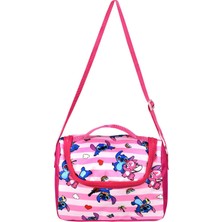 Stitch Pembe Karakterli Üçlü Kız Çocuk Ilkokul Okul Çantası Stiç (Çanta Termal Beslenme Kalemlik)