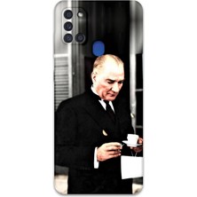Galaxy A21S Uyumlu Atatürk Desenli Telefon Kılıfı + Ekran Koruyucu - 5850