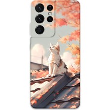 Galaxy S21 Ultra Uyumlu Kedi Desenli Telefon Kılıfı + Ekran Koruyucu - 5784