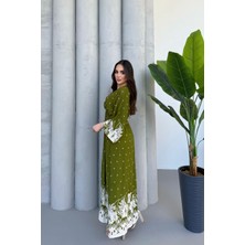 Uzun Kollu Etek Desenli Uzun Kadın Elbise