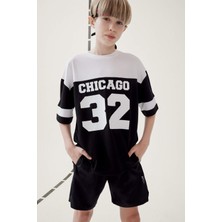 DeFacto Oversize Geniş Kalıp Bisiklet Yaka Renk Bloklu Baskılı Kısa Kollu Tişört Erkek Çocuk F2414A825HS