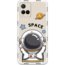 Vivo Y21S Uyumlu Astronot Desenli Telefon Kılıfı + Ekran Koruyucu - 5865