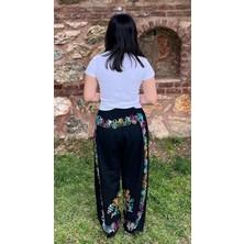 Siyah Geniş Paça Pantolon - Etnik Desenli – Yazlık Salaş Model