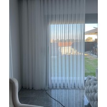 Modern Dökümlü Düz Tül Perde - Ekru - Pileli Dikim 1x2,5 Pile - KR1211